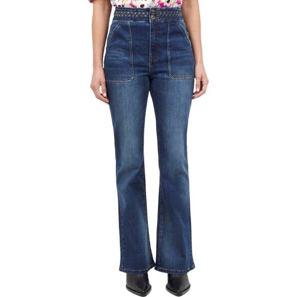 La Joie Denim - NWT La Joie Braided Waist Flare Jeans Size 10 Medium Wash Boho Wide Leg Denim